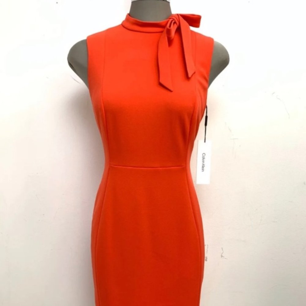NWT Orange Sheath Dress with Bow Neck Tie